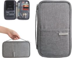 Somstyle Paspoort Houder Hoesje - Met Pasjes En Kaarthouder Organizer - Geschikt Voor Reis - Grijs Maat L