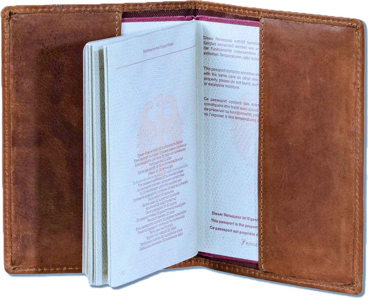 Woodland Leren Etui Voor Paspoort En Gele Boekje - Pull-up Leer - Cognac Bruin 6 Woodland Leren Etui Voor Paspoort En Gele Boekje - Pull-up Leer - Cognac Bruin - Afbeelding 4