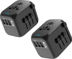 Millera Universele Wereldstekker Met 1 Fast USB-C Charge En 3 USB Poorten - Reisstekker Voor 150+ Landen – Internationale Stekker Zwart