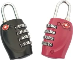 TSA Kofferslot 4 Cijfers - Reisslot - Reis Cijferslot - Cijferhangslot - Hangslot - Bagageslotjes - Slot Voor Bagage : Zwart & Rood - 2 Stuks