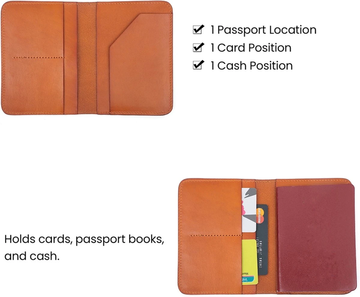 Su.B Paspoort Hoesje, Kaarthouder, Luxe Leer, Paspoortportemonnee Voor Kaarten, Ticket - Cognac 4 Su.B Paspoort Hoesje, Kaarthouder, Luxe Leer, Paspoortportemonnee Voor Kaarten, Ticket - Cognac - Afbeelding 2