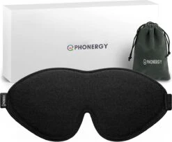 Phonergy Numea - Slaapmasker- Oogmasker- 3D Ergonomisch- Eco Traagschuim- Biologisch - 100% Verduisterend- Handgemaakt - Zwart