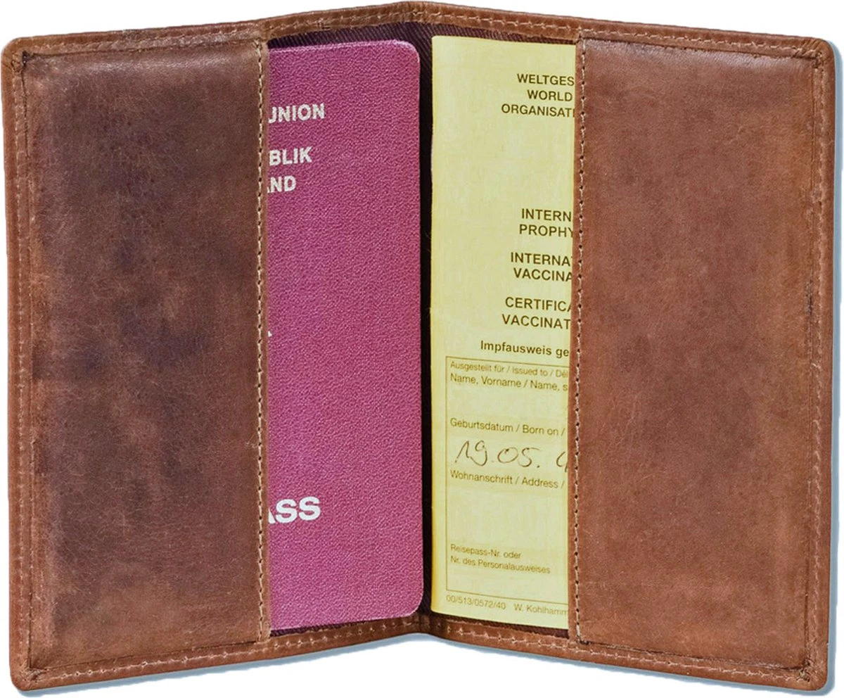 Woodland Leren Etui Voor Paspoort En Gele Boekje - Pull-up Leer - Cognac Bruin 4 Woodland Leren Etui Voor Paspoort En Gele Boekje - Pull-up Leer - Cognac Bruin - Afbeelding 2