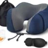 Memory Foam Nekkussen Inclusief Slaapmasker & Oordopjes - Reiskussen - Vliegtuig Kussen - Travel Pillow : Blauw