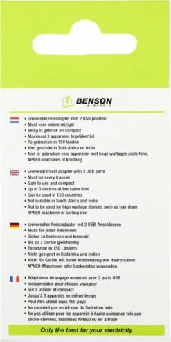 Benson Wereldstekker - Reisadapter - Internationaal - 2 USB Poorten - Zwart -Voyago Winkel 603x1200 14