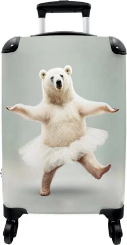 NoBoringSuitcases.com® Koffer - IJsbeer - Rok - Wit - Portret - Dieren - Trolley Op Wieltjes - Reiskoffer - Past Binnen 55x40x20 Cm En 55x35x25 Cm - Fotokoffer -Voyago Winkel 621x1200