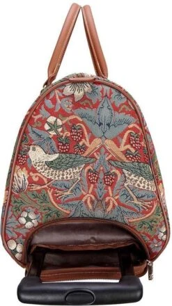 Signare - Weekendtas Met Wielen - Gobelin - Strawberry Thief Red - William Morris -Voyago Winkel 674x1200 7