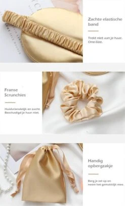 Slaapmasker 3-in-1 Bijpassend Zakje En Scrunchie - Goud - Oogmasker - Vrouwen - Zijde - Slaapmaskers - Slaap - Cadeau Voor Haar -Voyago Winkel 729x1200 4