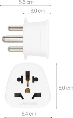 Kwmobile 2x Reisstekker Type M - Ideaal Voor Reizen In Zuid-Afrika, India En Singapore - Universele Wereldstekker - Wit -Voyago Winkel 745x1200 6