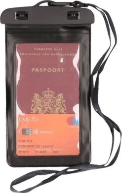 Merkloos 2x Bellatio Design Waterdicht Documententasje/ Paspoorttasje Zwart - Waterproof Reistasje - Documentenhoesje - Paspoorthoesje - Veiligheidstasje