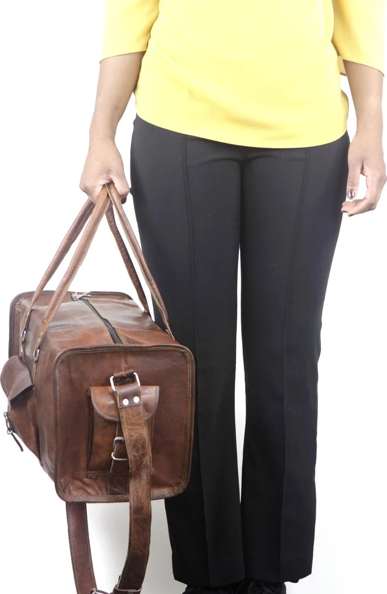 Duffeltas Weekendtas 50 X 24 X 24 Cm - Echte Leder - Cognac Bruin Leder – Reistas - Sporttas 12 Duffeltas Weekendtas 50 X 24 X 24 Cm - Echte Leder - Cognac Bruin Leder – Reistas - Sporttas - Afbeelding 10