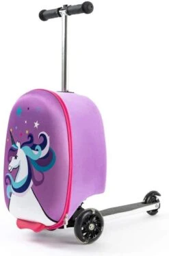 Kinderstep | Reiskoffer Met Wielen - FDBW - Koffer Kinderen | Paarse Eenhoorn | Step Met 3 Wielen - Bouncy Box 50 Kilo 40x20x25 Cm + Nekkussen Vliegtuig -Voyago Winkel 792x1200 1