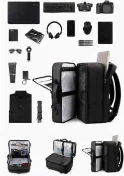 HEANVER Travel Elite - Reistas Handbagage - Weekendtas - 17inch Laptop Rugzak - Backpack Waterafstotend - 30L / 60 Liter Tas - Zwart / Antraciet -Voyago Winkel 847x1200 5