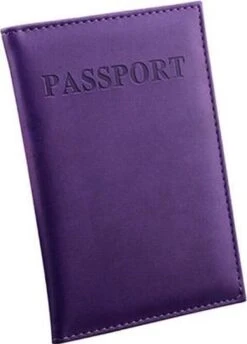 Merkloos Paarse Leren Paspoorthouder - Paspoort Hoesje - Cover - Mapje