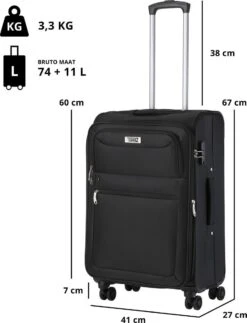 TravelZ Softspinner TSA Kofferset - 3-delige Zachte Trolleyset - Dubbele Wielen En Voorvakken Zwart -Voyago Winkel 917x1200 4