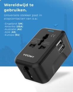 Voomy Universele Wereldstekker - 150+ Landen - 2 USB Poorten - Reisstekker Wereld - Zwart -Voyago Winkel 959x1200 11