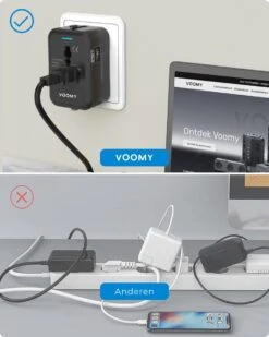 Voomy Universele Wereldstekker - 150+ Landen - 2 USB Poorten - Reisstekker Wereld - Zwart -Voyago Winkel 959x1200 12