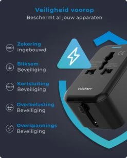 Voomy Universele Wereldstekker - 150+ Landen - 2 USB Poorten - Reisstekker Wereld - Zwart -Voyago Winkel 959x1200 14