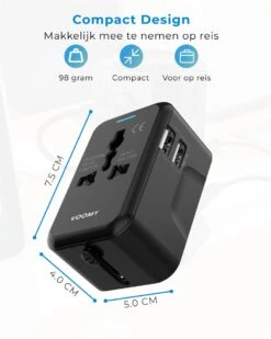 Voomy Universele Wereldstekker - 150+ Landen - 2 USB Poorten - Reisstekker Wereld - Zwart -Voyago Winkel 959x1200 16
