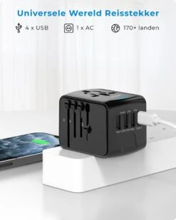 Voomy Universele Wereldstekker - 170+ Landen - 4 USB Poorten - Reisstekker Wereld - Zwart -Voyago Winkel 959x1200 3
