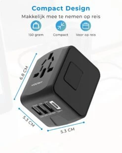 Voomy Universele Wereldstekker - 170+ Landen - 4 USB Poorten - Reisstekker Wereld - Zwart -Voyago Winkel 959x1200 7