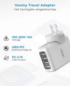 Voomy Universele Wereldstekker - 170+ Landen - 4 USB Poorten - Reisstekker Wereld - Wit 11 Voomy Universele Wereldstekker - 170+ Landen - 4 USB Poorten - Reisstekker Wereld - Wit -Voyago Winkel 974x1200 21