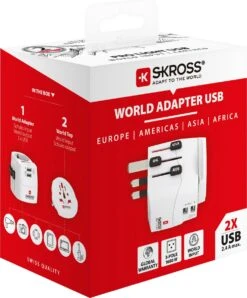SKROSS - Reisadapter - Wereld Naar Europa - Met Randaarde Stekker (zonder Zwitserland & Italië) + 2xUSB 2400 MA -Voyago Winkel 993x1200 4