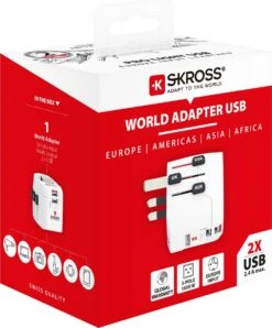 SKROSS - Reisadapter - Europa Naar Wereld - Met Randaarde Stekker (zonder Zwitserland & Italië) + 2xUSB 2400 MA -Voyago Winkel 993x1200 5
